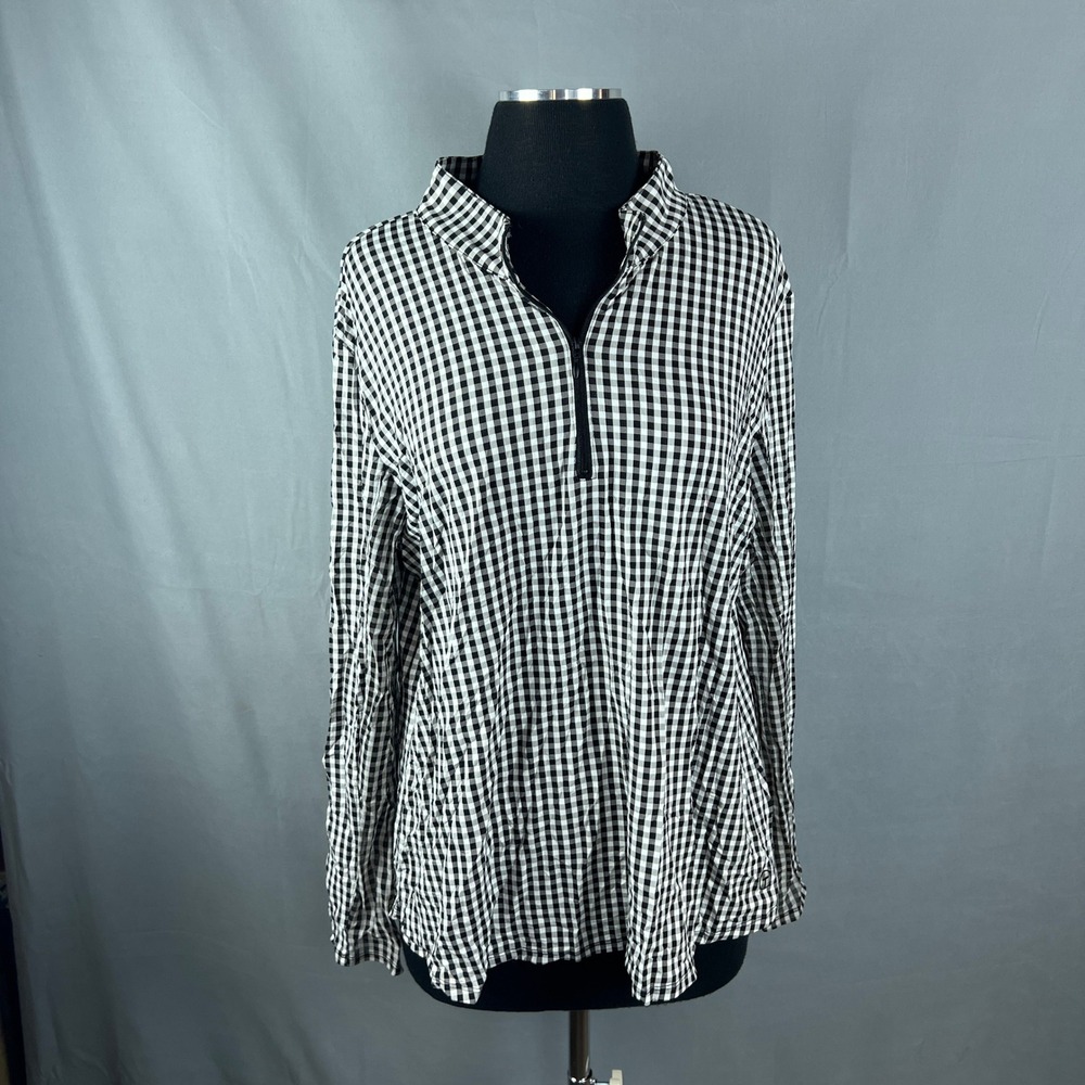Tribal Sport Performance Top Women XL White Black Gingham Check Quarter Zip Golf